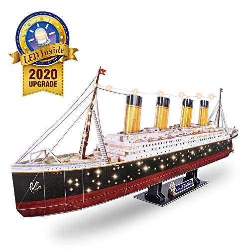 CubicFun 3D Puzzles for Adults RMS Titanic Ship Toys Model Kits 34.6'', Difficult Watercraft Jigsaw Family Puzzles and Cruise Ship Room Decor Gifts for Women and Men, 266 Pieces(Large with LEDs)