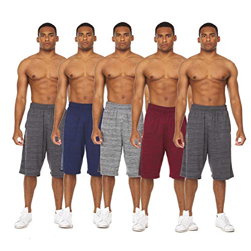 Essential Elements 5 Pack: Men's Active Performance Quick- Dry Lightweight Athletic Basketball Gym Workout Gym Cationic Shorts with Pockets (Small, Set B)