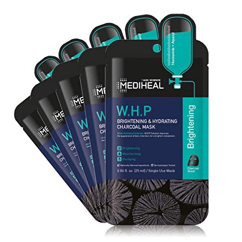 MEDIHEAL Official, W.H.P Brightening & Hydrating Charcoal Mask, No.1 Korean Sheet Mask Brand, (5 Masks)