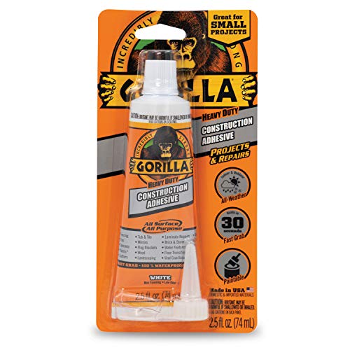 Gorilla Heavy Duty Construction Adhesive, 2.5 ounce Squeeze Tube, White, (Pack of 1)
