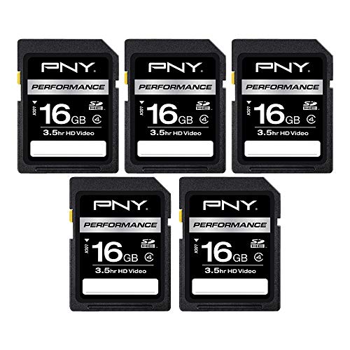 PNY 16GB Performance Class 4 SDHC Flash Memory Card 5-Pack, Model: P-SDHC16G4HX5-MP