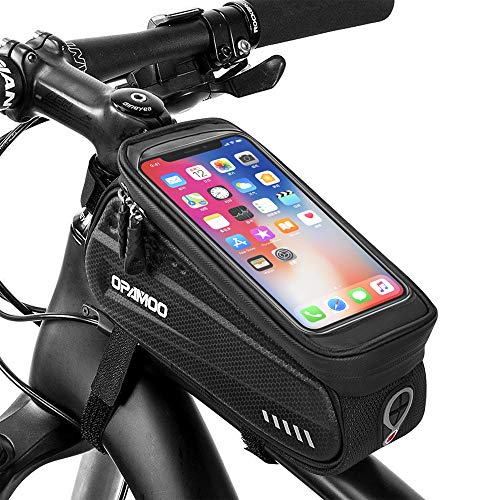 Bike Phone Front Frame Bag - Waterproof Bicycle Top Tube Cycling Phone Mount Pack with Touch Screen Sun Visor Large Capacity Phone Case for Cellphone Below 6.5’’ iPhone 7 8 Plus xs max