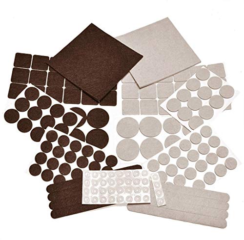 166 Piece Two Colors - Variety Size Furniture Felt Pads. Self Adhesive Pads with Transparent Noise Reduction Bumpers. Floor Protectors for Hardwood & Laminate Flooring-166 Piece