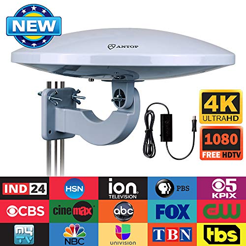 Outdoor TV Antenna -Antop Omni-Directional 360 Degree Reception Antenna Outdoor, Attic,RV Used, 65 Miles Range Amplifier Booster 4G LTE Filter, Waterproof, Anti-UV Easy Install (PL-4348226423)