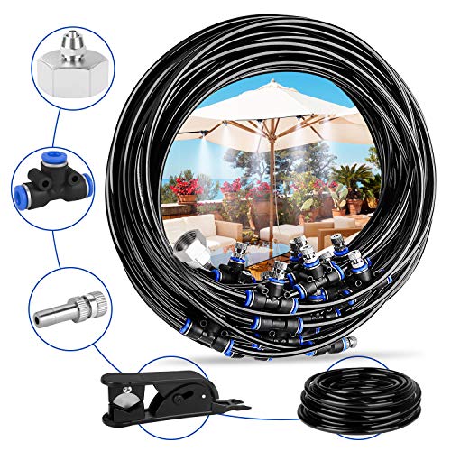 Deyard Misting Cooling System 65.6 FT (20M) with 18 Copper Metal Mist Nozzles and a Connector(3/4”) for Trampoline Patio Misting Micro Flow Watering Automatic Distribution System