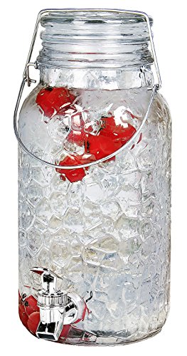 Estilo 1 Gallon Glass Mason Jar Drink Beverage Dispenser with Leak Free Spigot and Bail and Trigger Clamp Locking Lid, Clear