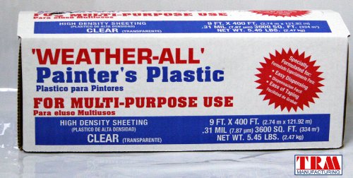 TRM Manufacturing HD9 Weatherall Painter's Plastic , Roll Size 9' X 400', Polythelene,Clear
