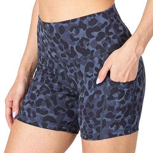 Sunzel Yoga Shorts for Women with Pockets, High Waist Biker Shorts, Buttery Soft Squat Proof Workout Athletic Running Shorts (Blue Leopard, XS)