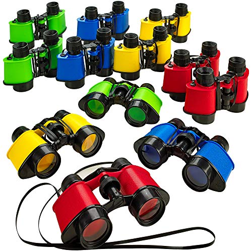 Kicko 12 Toy Binoculars with Neck String 3.5 x 5 Inches - Novelty Binoculars for Children, Sightseeing, Birdwatching, Wildlife, Outdoors, Scenery, Indoors, Pretend, Play, Props, and