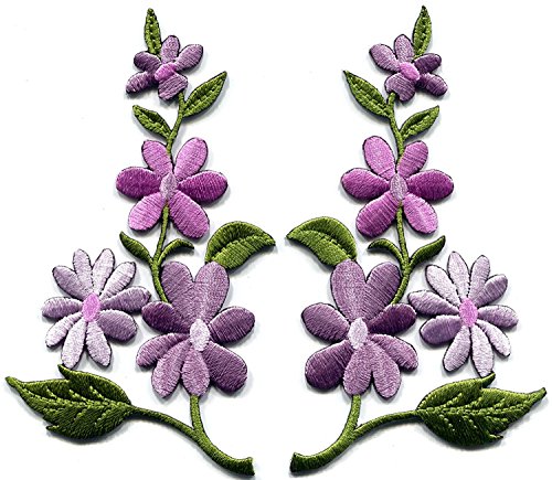 2.75 x 4.75 inches. Lavender Pink Wild Flowers Floral Pair Embroidered Appliques Iron-on Patches New