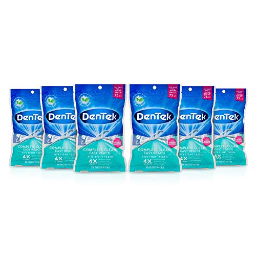 DenTek Complete Clean Floss Picks | Removes Food & Plaque | 75 Count | 6 Pack