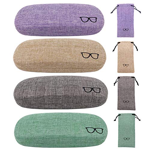 4 Pack Hard Shell Eyeglasses Glasses Case Linen Glasses Protective Case for Eyeglasses Sunglasses, Chaom, 6.5 x 2.6 x 1.6 inches