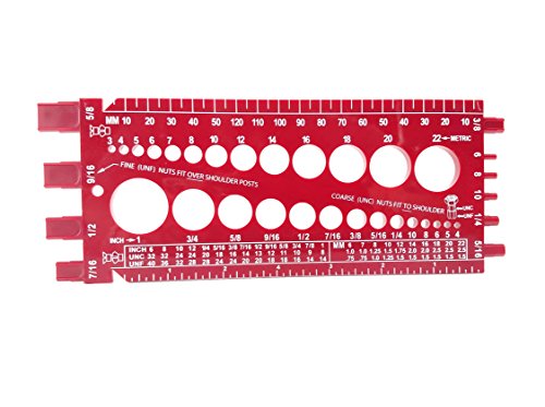 Nut and Bolt Gauge, Metric, UNC, UNF, with Thread Pitch on Back(5 Colors to Choose from in Listing) (RED)