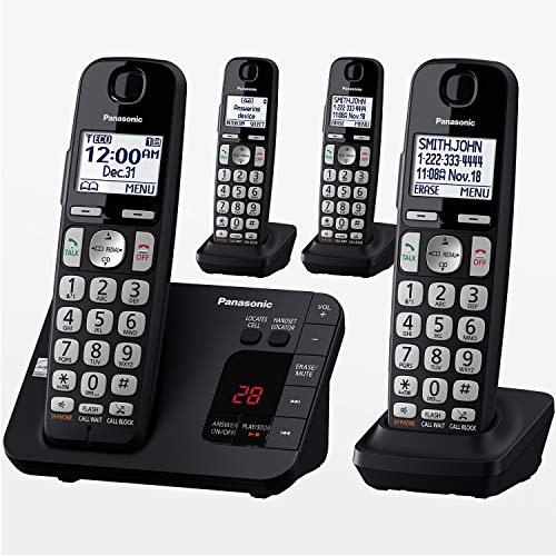 Panasonic DECT 6.0 Expandable Cordless Phone System with Answering Machine and Call Blocking - 4 Handsets - KX-TGE434B (Black)