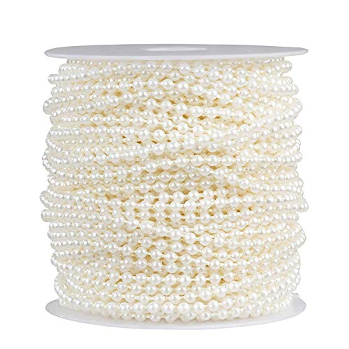 Pearl Garland - Round Pearl Bead Trim Spool for DIY Crafts, 3mm in Diameter, 33 Yards