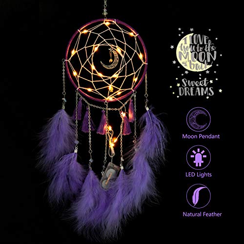 VVolf Dream Catchers Handmade with LED for Bedroom Wall Hanging Home Decor Ornaments Craft (Purple)