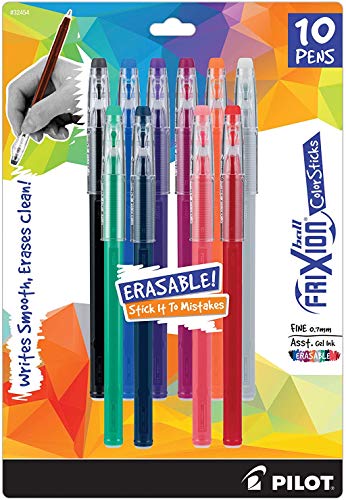 Pilot Frixion ColorSticks Erasable Gel Ink Pens, Fine Point (0.7mm), Assorted, 10 Count (32454)