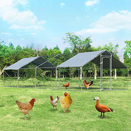 Giantex Large Metal Chicken Coop, Walk-in Chicken Coops Run House Shade Cage with Waterproof and Anti-Ultraviolet Cover for Outdoor Backyard Farm Use, Hen Run House Poultry Habitat (10 x 26 x 6.4ft)