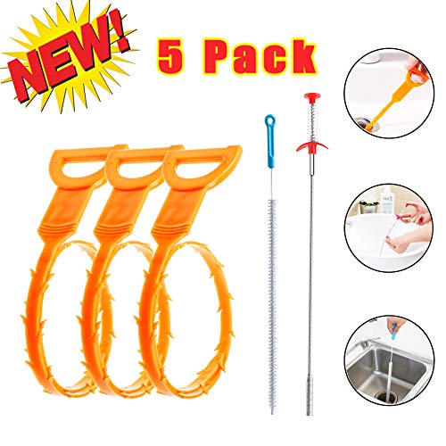 [Longest: 33.4 in] Drain Clog Remover, Drain Cleaning Brush, Clogged Drain Hair Remover, Snake Hair Drain Clog Remover Cleaning Tool For Bath Tub, Kitchen Sink, Toilet etc (5 Pack)