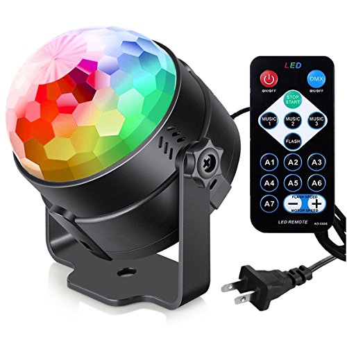 Sound Activated Party Lights with Remote Control Dj Lighting, RGB Disco Ball, Strobe Lamp 7 Modes Stage Par Light for Home Room Dance Parties Birthday DJ Bar Karaoke Xmas Wedding Show Club Pub
