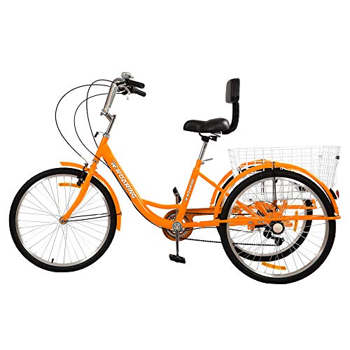 R.ROARING Adult Tricycles Three Wheel Trike Bike Cruiser 7 Speed, 24 inch Wheels, 3 Wheel Bicycles Cruise Trike with Cargo Basket for Seniors, Women, Men (Orange)