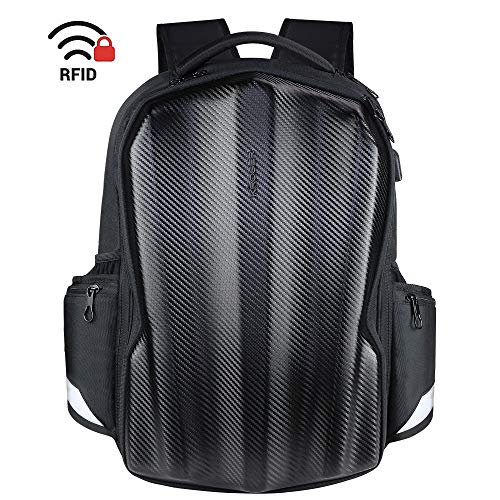 KROSER Travel Laptop Backpack 17.3 Inch Molded Carbon Fiber Gaming Computer Backpack Cool Looking Water-repellent College Laptop Bag with RFID Pockets for Work/Business/Riding/Men/Women-Black