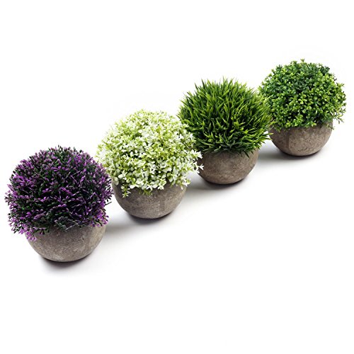 U'Artlines Artificial Plastic Mini Plants Topiary Shrubs Fake Plants with Gray Pot for Bathroom,House Decorations (4pcs Colorful Pattern 1)