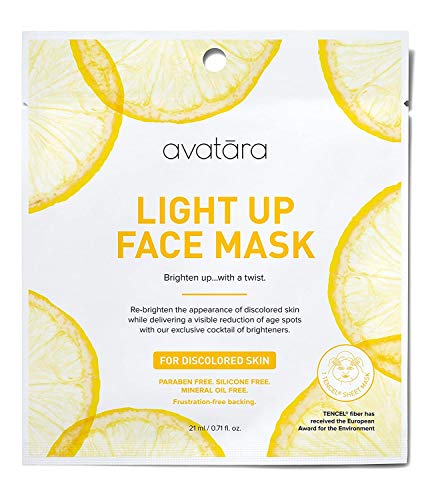 Avatara Light Up Facial Sheet Mask for Discolored Skin: Reduce Age Spots or Sun Spots, Brightens Skin, 15 Pack