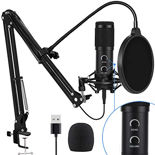 2020 Upgraded USB Condenser Microphone for Computer, Great for Gaming, Podcast, LiveStreaming, YouTube Recording, Karaoke on Computer, Plug & Play, with Adjustable Metal Arm Stand, Ideal for Gift
