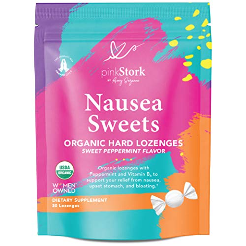 Pink Stork Nausea Sweets: Lite Peppermint, Organic Hard Candy, Nausea Relief + Morning Sickness Relief for Pregnant Women + Bloating & Digestion + Migraine Relief, Vitamin B, Women-Owned, 30 Lozenges