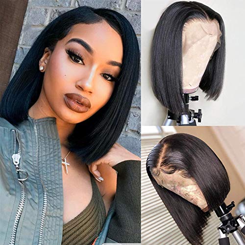 Short Bob Wigs Straight Hair 13x4 Lace Frontal Bob Wigs Pre Plucked with Baby Hair For Black Women Brazilian Virgin Human Hair Lace Front Wigs 150% Density (8 inch, Natural Color)