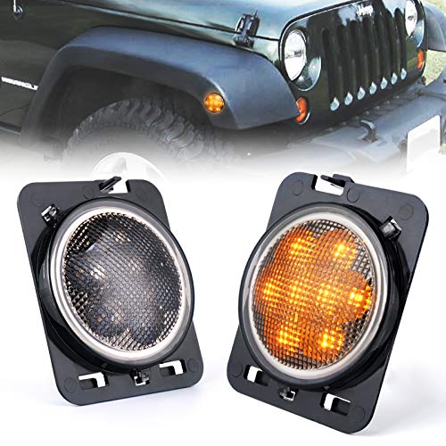 Xprite LED Amber Yellow Front Fender Side Marker Light Assembly with Smoke Lens for 2007-2018 Jeep Wrangler