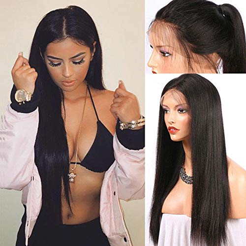 Natural Brazilian Full Lace Human Hair Wigs Glueless Full Lace Front Wig for Women Natural Hairline Black Color (26inch, Black)