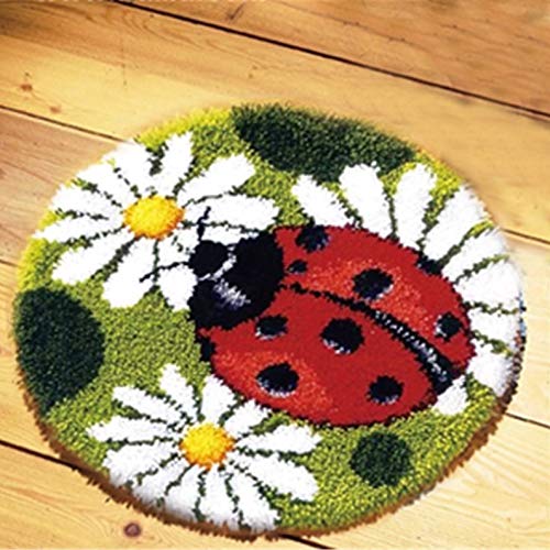 LUBOTS Latch Hook Kits Rug Making Kits DIY for Kids/Adults with Printed Canvas Pattern 20' X 20' Ladybug 025