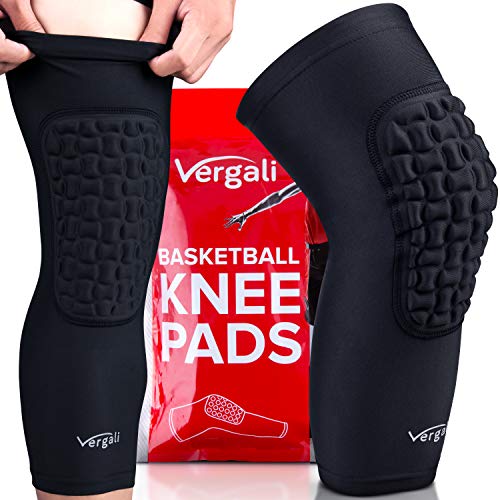 Vergali Basketball and Wrestling Knee Pads for Youth and Adult (Set of 2). Durable Padded Knee Sleeve Design Contours Around Knee to Protect Your Leg. Perfect Compression for Boys, Girls, Men, Women