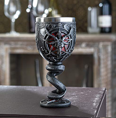 Summit Collection Satanism Occult Baphomet Sabbatic Goat Diety Red Pentagram Ceremonial Wine Goblet 6.5 inches Tall 7 fl oz Chalice