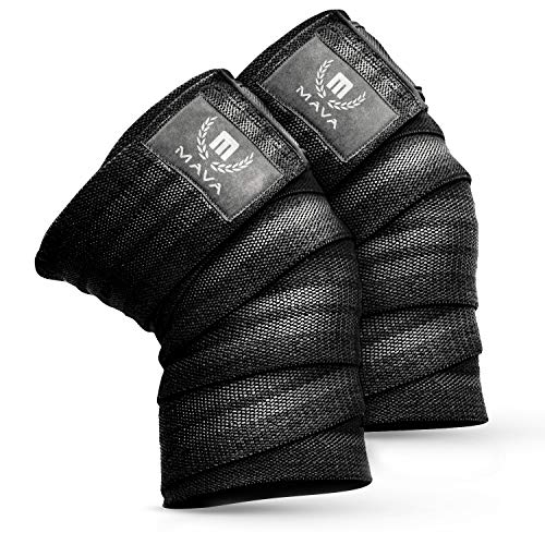 Mava Sports Knee Wraps for Weightlifting, Squats, Powerlifting, WODs, Gym Workout & Fitness - Perfect Compression Knee Straps with Great Elastic Support for Men & Women - 72'- (Pair) - Black