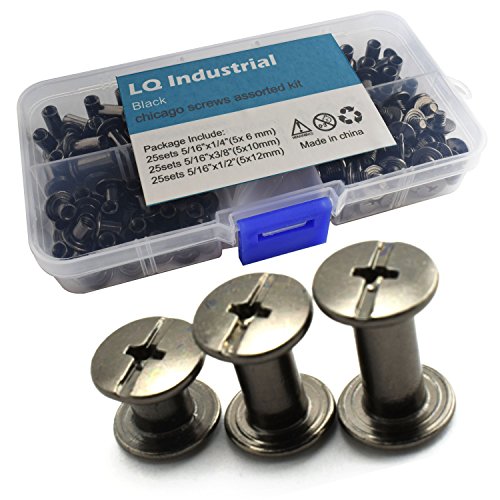 LQ Industrial 75 Sets Black M5 Chicago Screw Assorted Kit Slotted Phillip Head Binding Screws Rivet Assembly Bolt Nail Rivet for Book Binding DIY Leather Craft M5x6 M5x10 M5x12