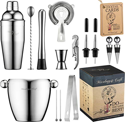 Bar Set 16-Piece Mixology Bartender Kit - Cocktail Shaker Set Bar Tool Set for Home and Professional Bartending - Martini Shaker and Drink Mixing Bar Tools - Cocktail Kit w/Exclusive Recipes Bonus
