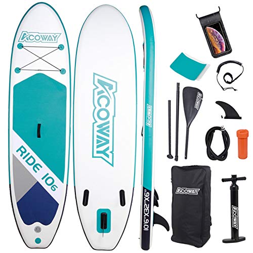 ACOWAY Inflatable Stand Up Paddle Board,10'6' Long 32' Wide 6' Thick| SUP Paddleboard Accessories Backpack |Bottom Fin Paddling Surf Control, Non-Slip Deck | Youth & Adult Stand up Paddle Board, Green