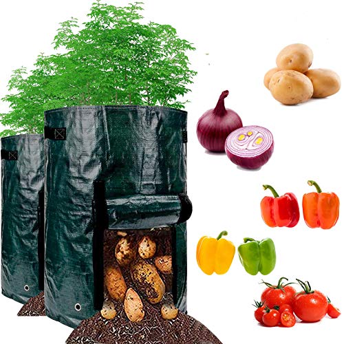 GROW GREENY Potato Grow Bags 2 Pack 10 Gallon Each - Planting Pouch with Handles Access Flap - Portable and Waterproof Irrigation Container with PE Material
