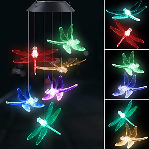 Give Me Solor Wind Chimes Outdoor Waterproof, LED Six Dragonfly Color Changing Memorial Wind Chime - Solar Mobile Lights for Home,Best Birthday Gifts for Mom Grandma Garden Yard Party Decoration