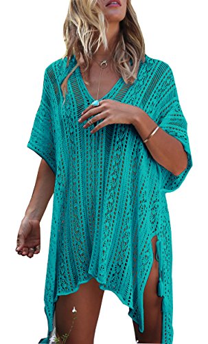 Wander Agio Beach Swimsuit for Women Sleeve Coverups Bikini Cover Up Net Slit Green