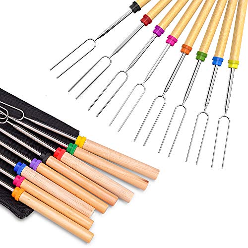 Ezire Roasting Sticks, Marshmallow Roasting Sticks 32 Inch Extendable Forks for BBQ at The Campfire (Multi-8 Pack)