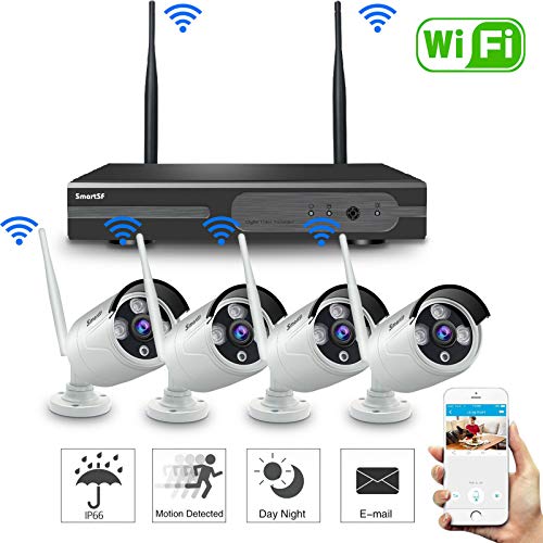 SmartSF 720P 8CH HD Wireless Security Camera System WiFi NVR Kit CCTV Surveillance Systems,(4) 1.0MP Outdoor/Indoor Weatherproof Bullet IP Cameras,65ft Night Vision, P2P,Motion Detection,NO HDD