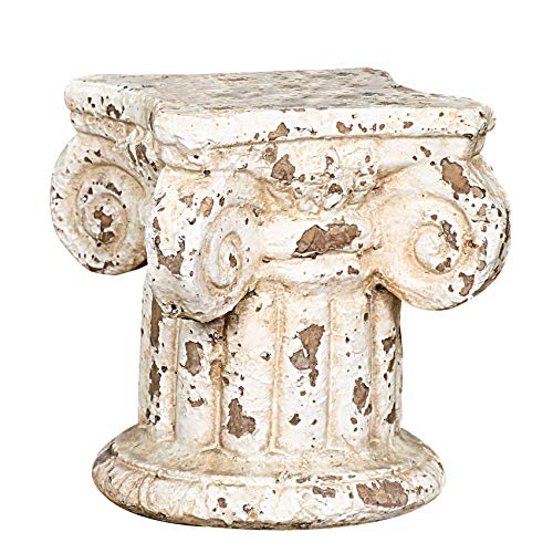 Creative Co-op Distressed Terracotta Column Pedestal, 7 in. H x 6.25 in. W x 6.25 in. D, Cream, 4 Piece