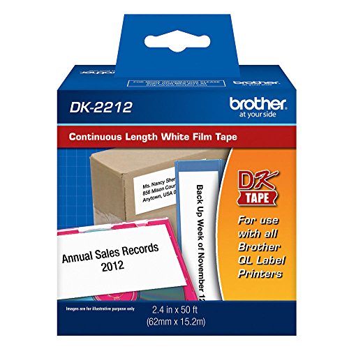Brother Genuine DK-2212 Continuous Length Black on White Film Tape for Brother QL Label Printers, 2.4' x 50' (62mm x 15.2M), 1 Roll per Box, DK2212