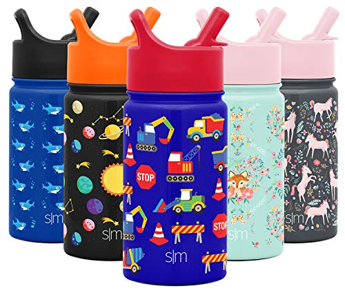 Simple Modern 14oz Summit Kids Water Bottle Thermos with Straw Lid - Dishwasher Safe Vacuum Insulated Double Wall Tumbler Travel Cup 18/8 Stainless Steel -Under Construction