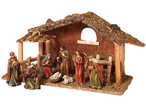 Holy Birth 9-Piece Ceramic Nativity Scene with Mossy Stable