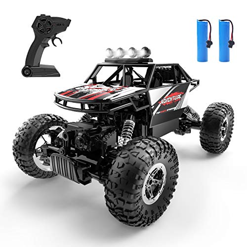 DEERC DE45 RC Cars Remote Control Car Off Road Monster Truck,1:16 Metal Shell 4WD Dual Motors LED Headlight Rock Crawler,2.4Ghz All Terrain Hobby Truck with 2 Batteries for 90 Min Play,Boy Adult Gifts